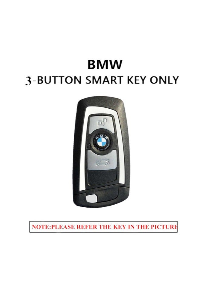 BMW Genuine Leather Key Case cover Shell For BMW 3-Button Keyless Entry Remote Control Smart Car Key Protection Fob Skin cover Etui with Braided Key Chain & Key Rings (Pink) - Image 5